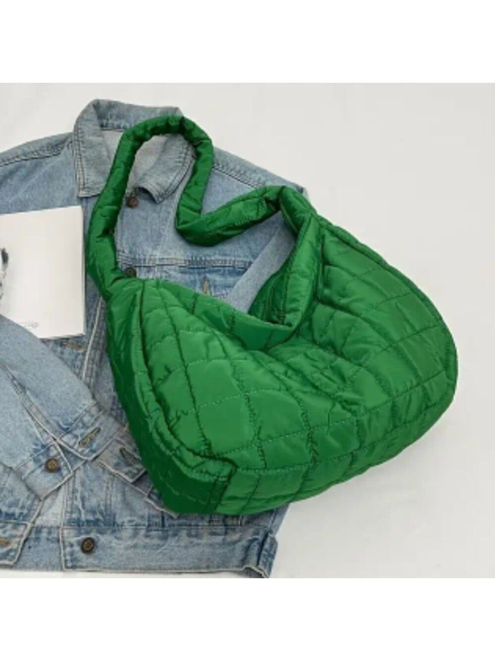 Quilted hobo Green bag with quilted details large capacity shoulder bags